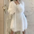 Long-sleeve Furry-knit Plain Dress