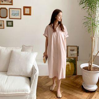 Drop-shoulder Pastel-color Long Shirtdress