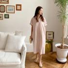 Drop-shoulder Pastel-color Long Shirtdress