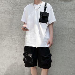 Pocket-front Buckled Detail Short-sleeve Top