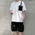Pocket-front Buckled Detail Short-sleeve Top