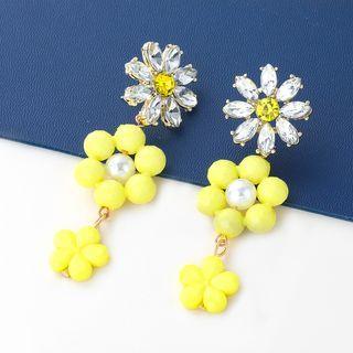 Rhinestone Flower Drop Earring Yellow - One Size