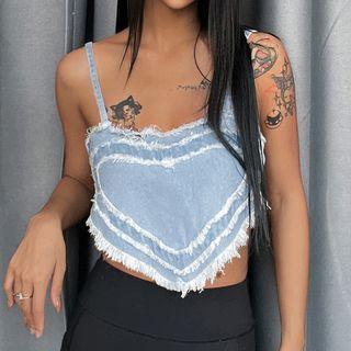 Heart Denim Cropped Camisole Top