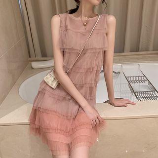 Sleeveless A-line Layered Dress Pink - One Size