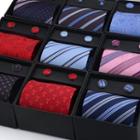 Set: Striped Neck Tie + Pocket Square + Cuff Link + Tie Clip