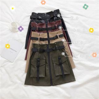 Faux-leather Belted Mini Skirt