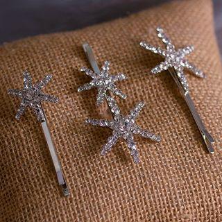 Wedding Rhinestone Star Hair Pin 3 Pcs - Clip - Silver - One Size