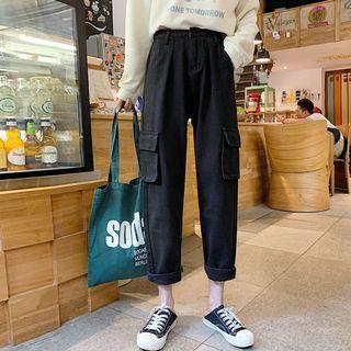 High-waist Pocket Cargo Jeans
