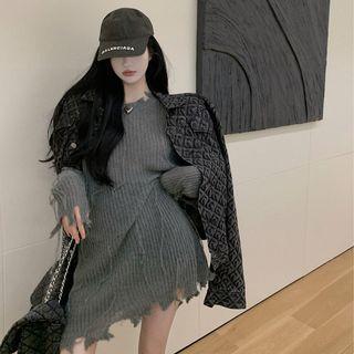 Distressed Mini Sheath Sweater Dress