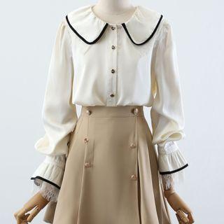 Contrast Trim Shirt / Mini A-line Skirt