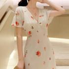 Floral Print V-neck Dress Dress - One Size