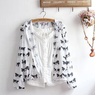 Print Hooded Jacket / Buttoned Camisole Top