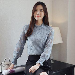 Frilled Trim Long Sleeve Lace Top