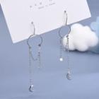 925 Sterling Silver Moon & Star Dangle Earring 1 Pair - Es1092 - Platinum - One Size