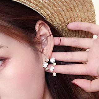 Floral Faux Pearl Rhinestone Mini Hoop Earring