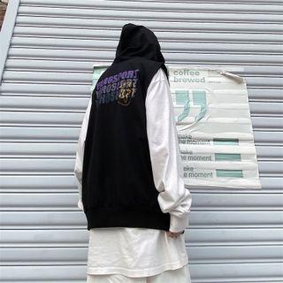 Long-sleeve Sweatshirt / Lettering Print Hooded Vest