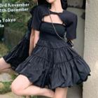 Spaghetti Strap Mini A-line Dress / Short-sleeve Shrug