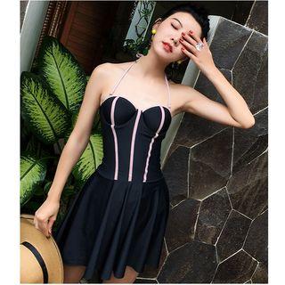 Open Back Contrast Trim Swimdress