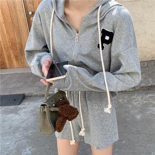 Lettering Zip-up Hoodie / Drawstring Shorts