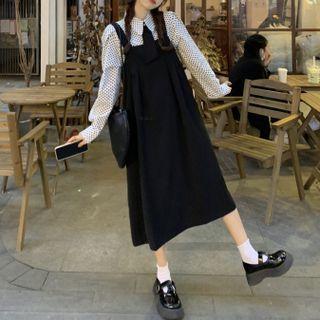 Dot Long-sleeve Shirt / Plain Overall Dress