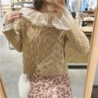 Plain Cable-knit Cardigan / Lace Top / Leopard Print Skirt