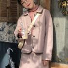 Collared Button Jacket / High Waist A-line Skirt