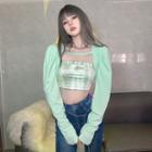 Set: Cropped Open-front Cardigan + Tie-dye Tank Top