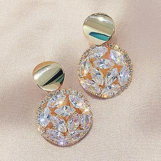 Rhinestone Disc Alloy Dangle Earring E0216 - 1 Pair - Gold - One Size