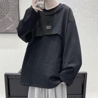 Long Sleeve Chain Detail Applique T-shirt