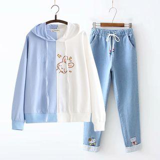 Color Panel Printed Hoodie / Harem Jeans