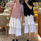 Set: Short-sleeve T-shirt + Sleeveless Midi Skirt