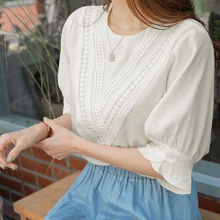 Round-neck Lace-detail Top Ivory - One Size