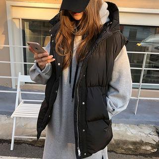 Hooded Goose Down Puffer Vest   Black - One Size