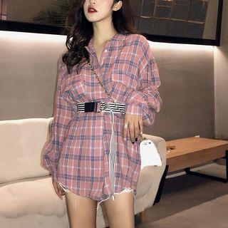 Long Sleeve Plaid Shirt With Belt