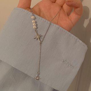 Star Faux Pendant Faux Pearl Alloy Necklace Silver - One Size