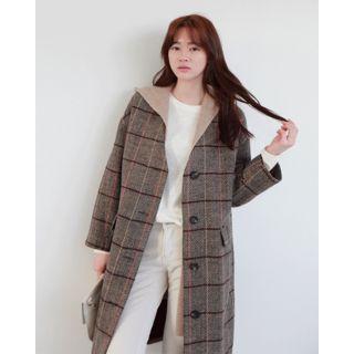 V-neck Herringbone Wool Blend Coat