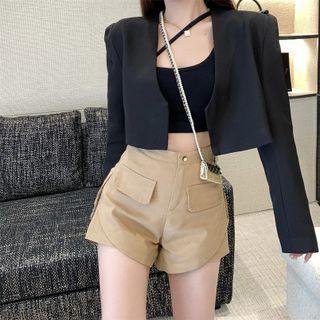 Cropped Open-front Blazer / Cropped Tank Top / High-waist Shorts