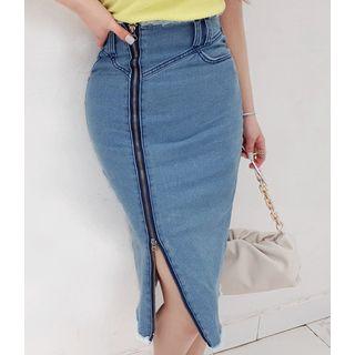 Zip-trim Denim Midi Skirt