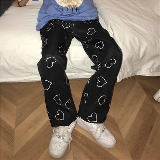 Heart Print Wide Leg Pants