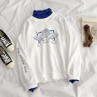 Mock Two Piece Printed Sweatshirt White - One Size