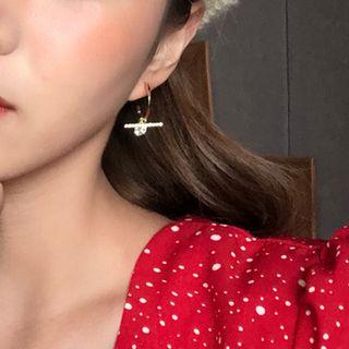 Rhinestone Alloy Bar Dangle Earring 1 Pair - Gold & White - One Size