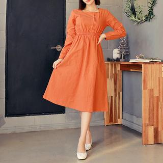 Square-neck Smocked-waist Midi Dress