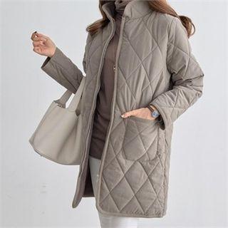 Stand-collar Zip-up Quilted Coat