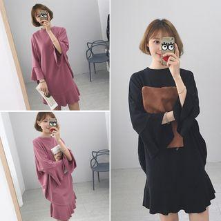 Long-sleeve Knit Ruffle Dress