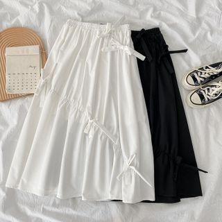 Drawstring Bow-accent Midi A-line Skirt