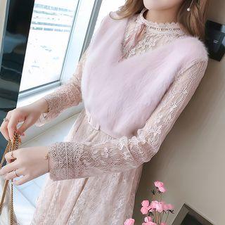 Lace Stand-collar Panel Dress