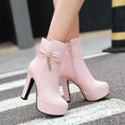 Bow Faux-leather Chunky-heel Boots