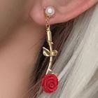 Flower Drop Earring 0869a - 1 Pair - Silver Needle - Gold - One Size