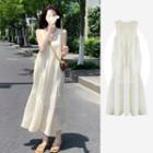 Short-sleeve / Sleeveless Plain Midi Dress