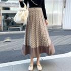 Zigzag Pattern Knit Midi A-line Skirt